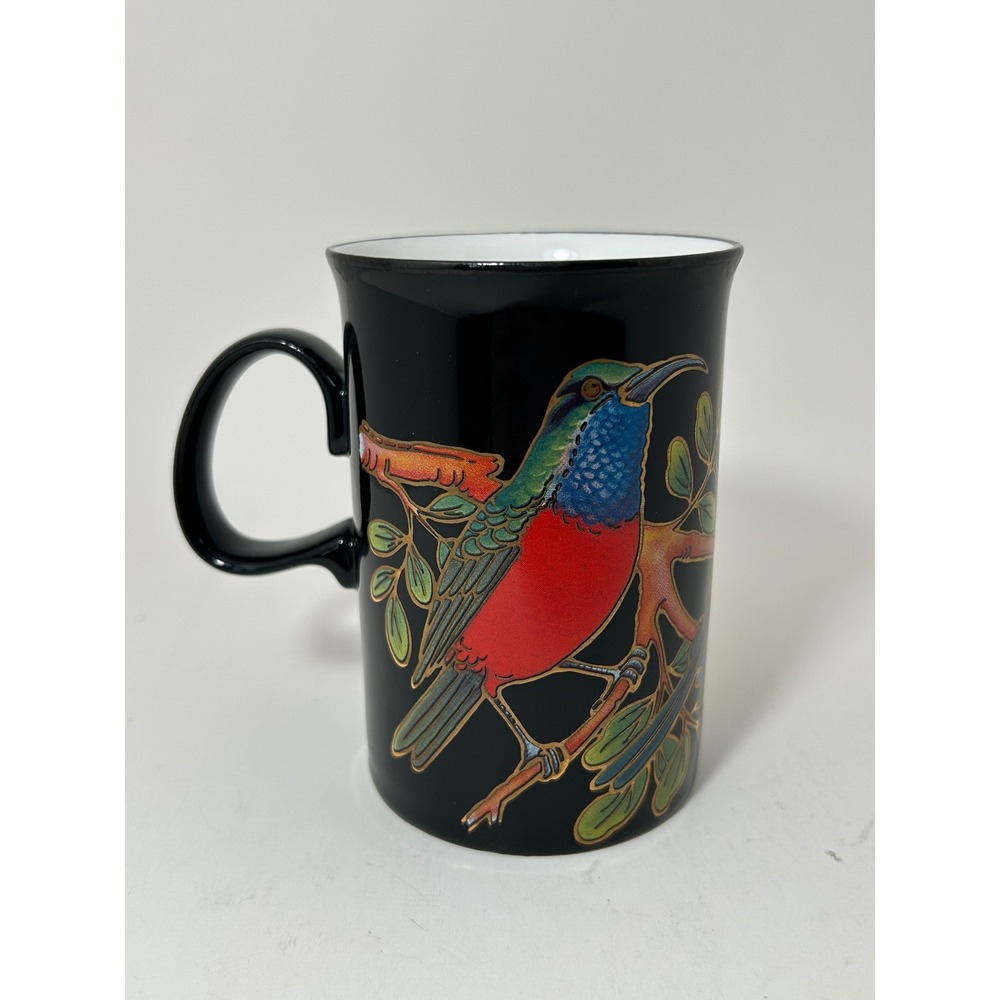 Dunoon Panama Tropical Bird Mug Black Stoneware Made in Scotland Vintage Coffee